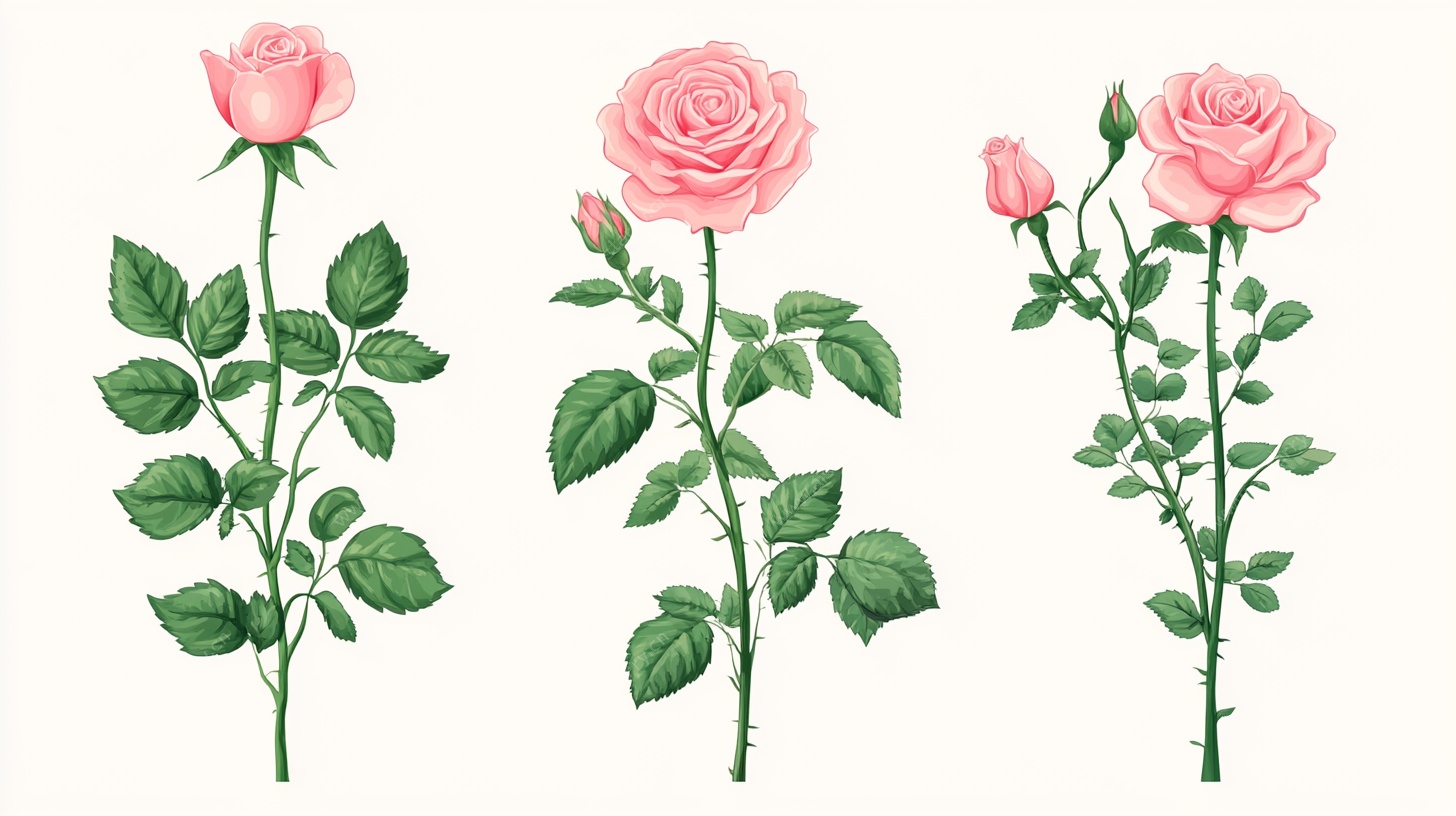 三朵粉色玫瑰花插画