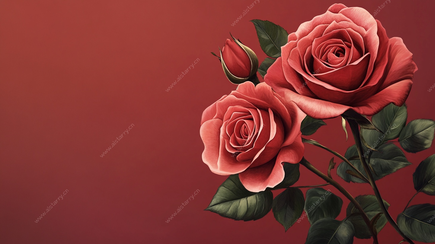 两朵娇艳红玫瑰插画