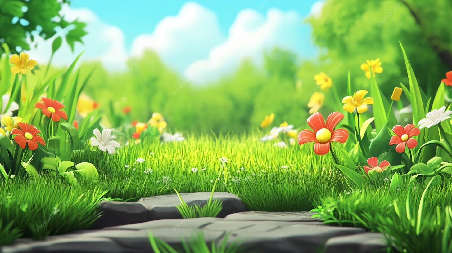 春日花草小径风景图