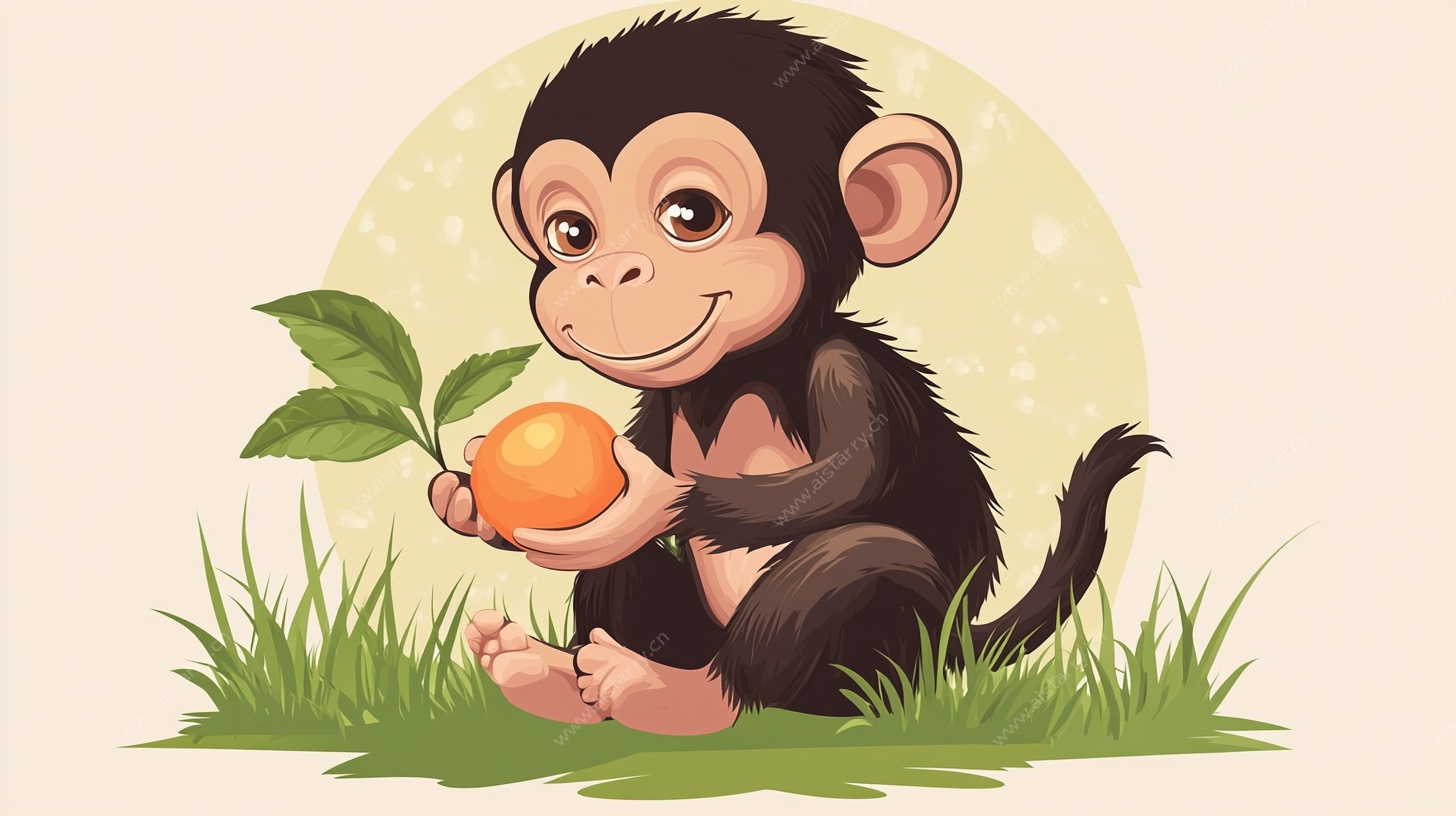 猴子手持果实的可爱插画