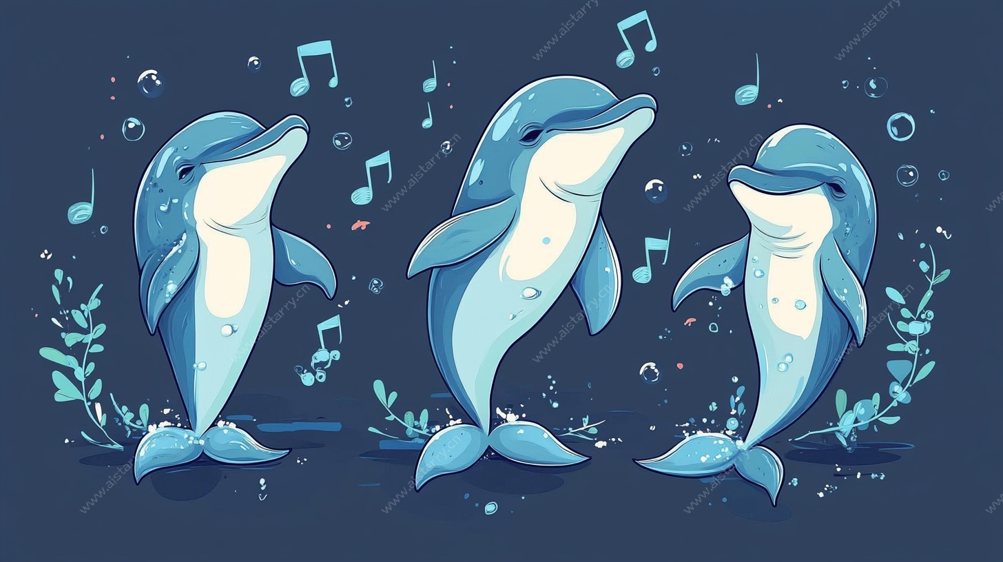 欢快海豚音乐插画