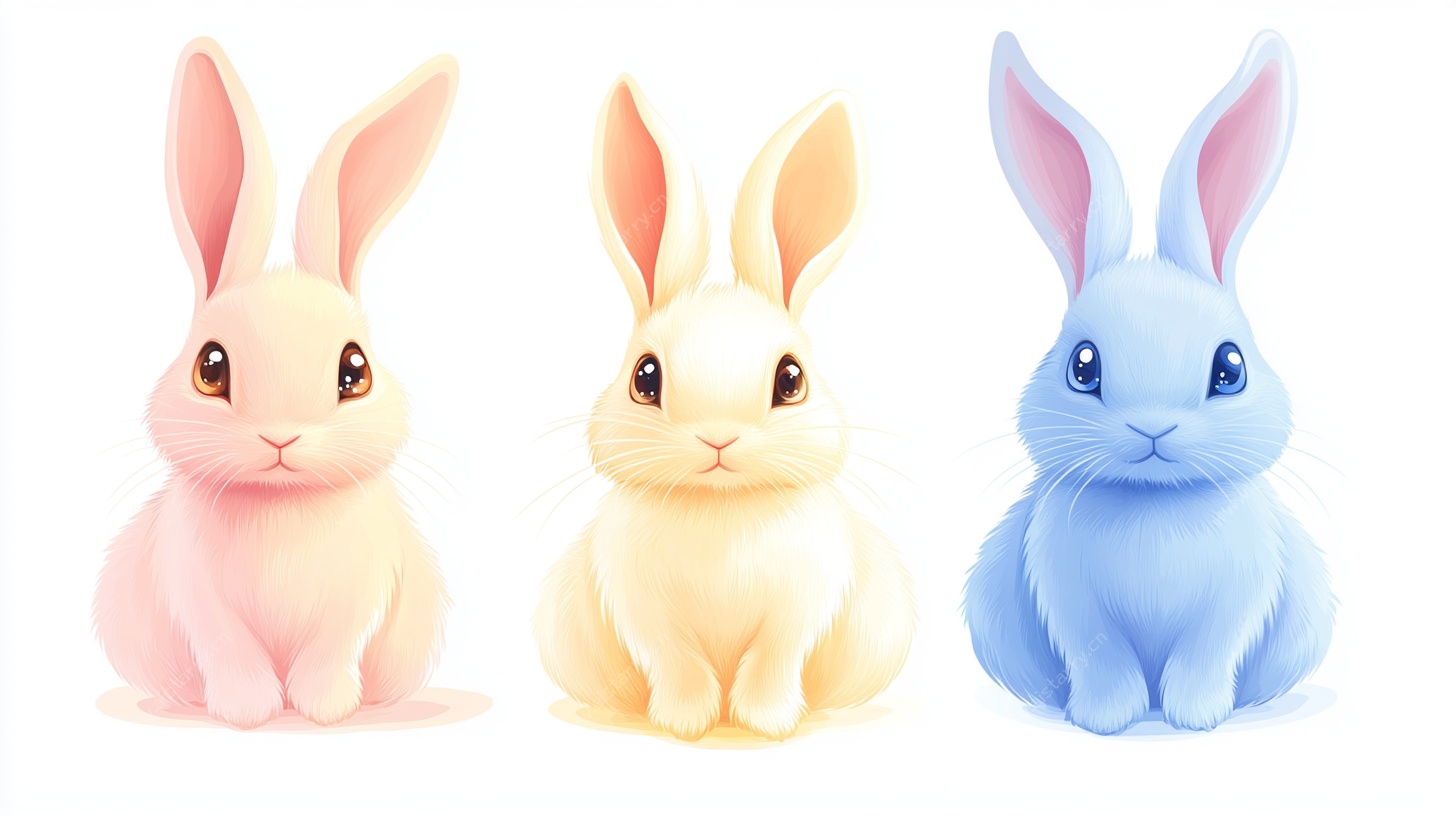 三只可爱彩色小兔子