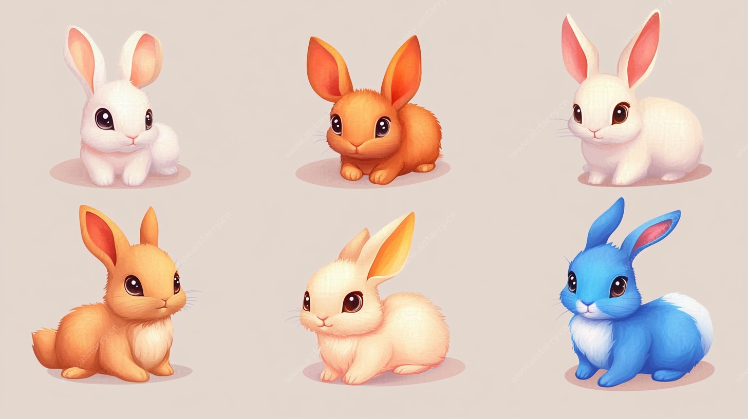 可爱多彩小兔子插画