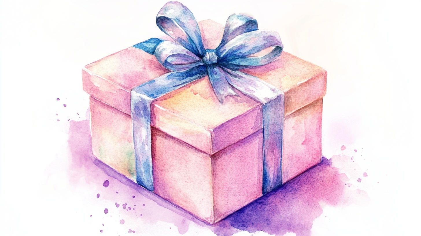 水彩绘粉色礼品盒