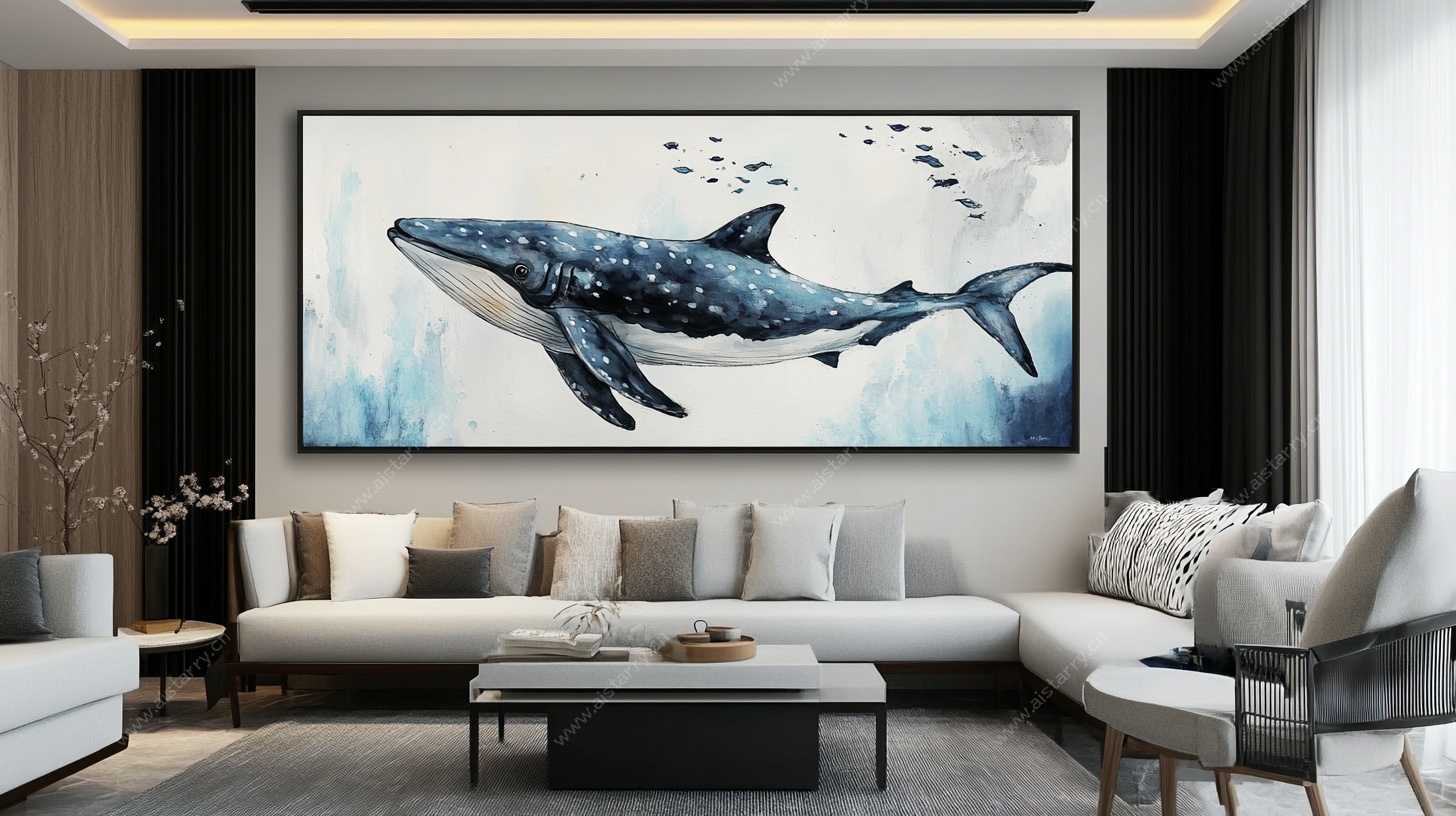 客厅中的鲸鱼装饰画