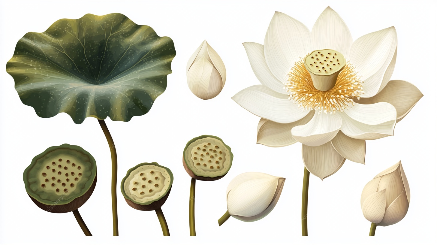 荷花荷叶莲蓬插画素材