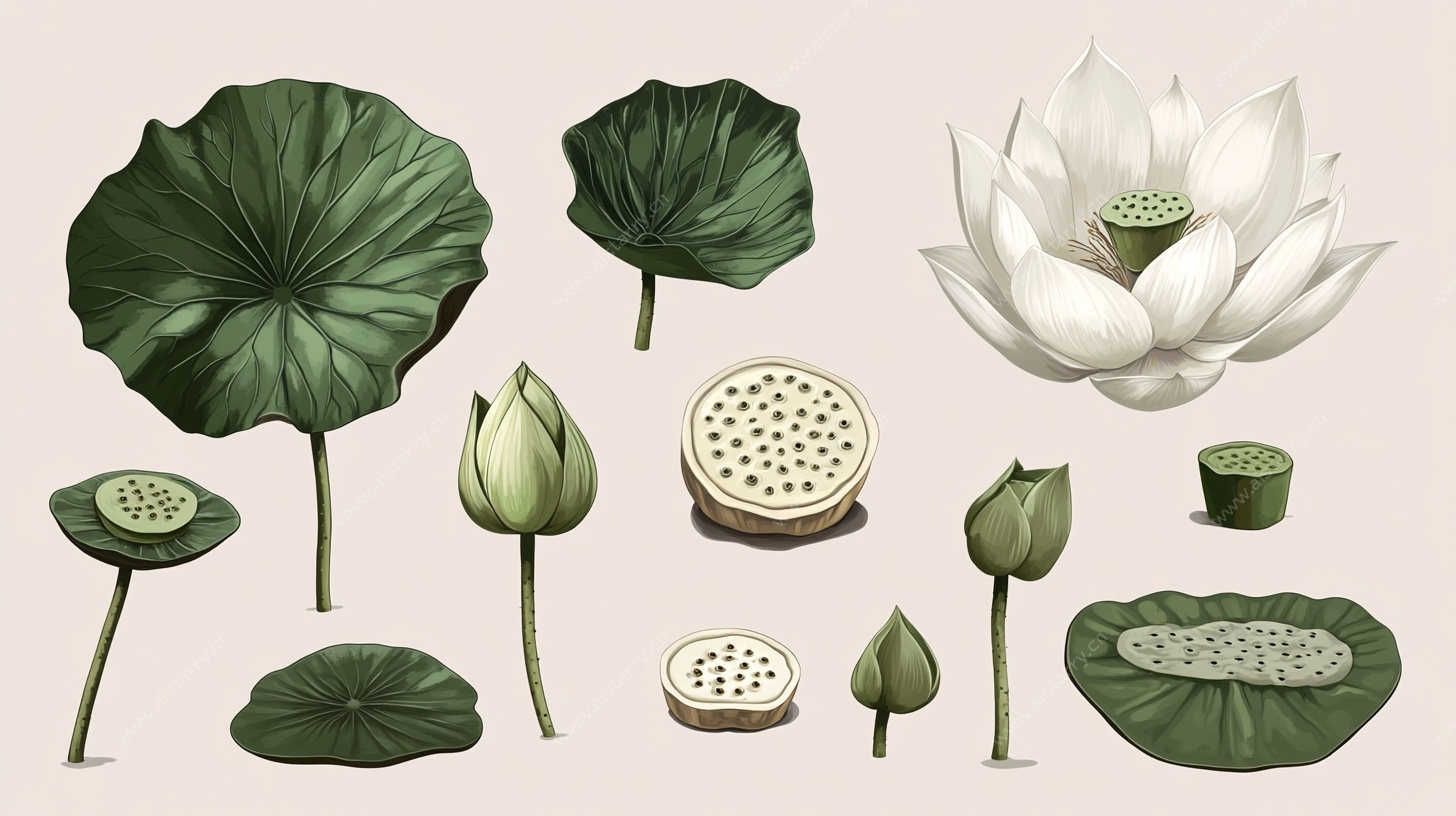 荷花荷叶莲蓬插画素材