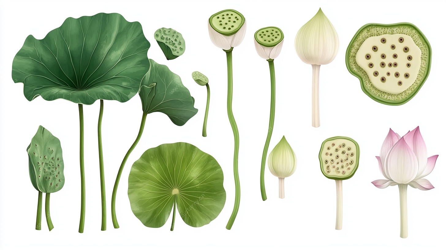 荷花荷叶莲藕插画素材