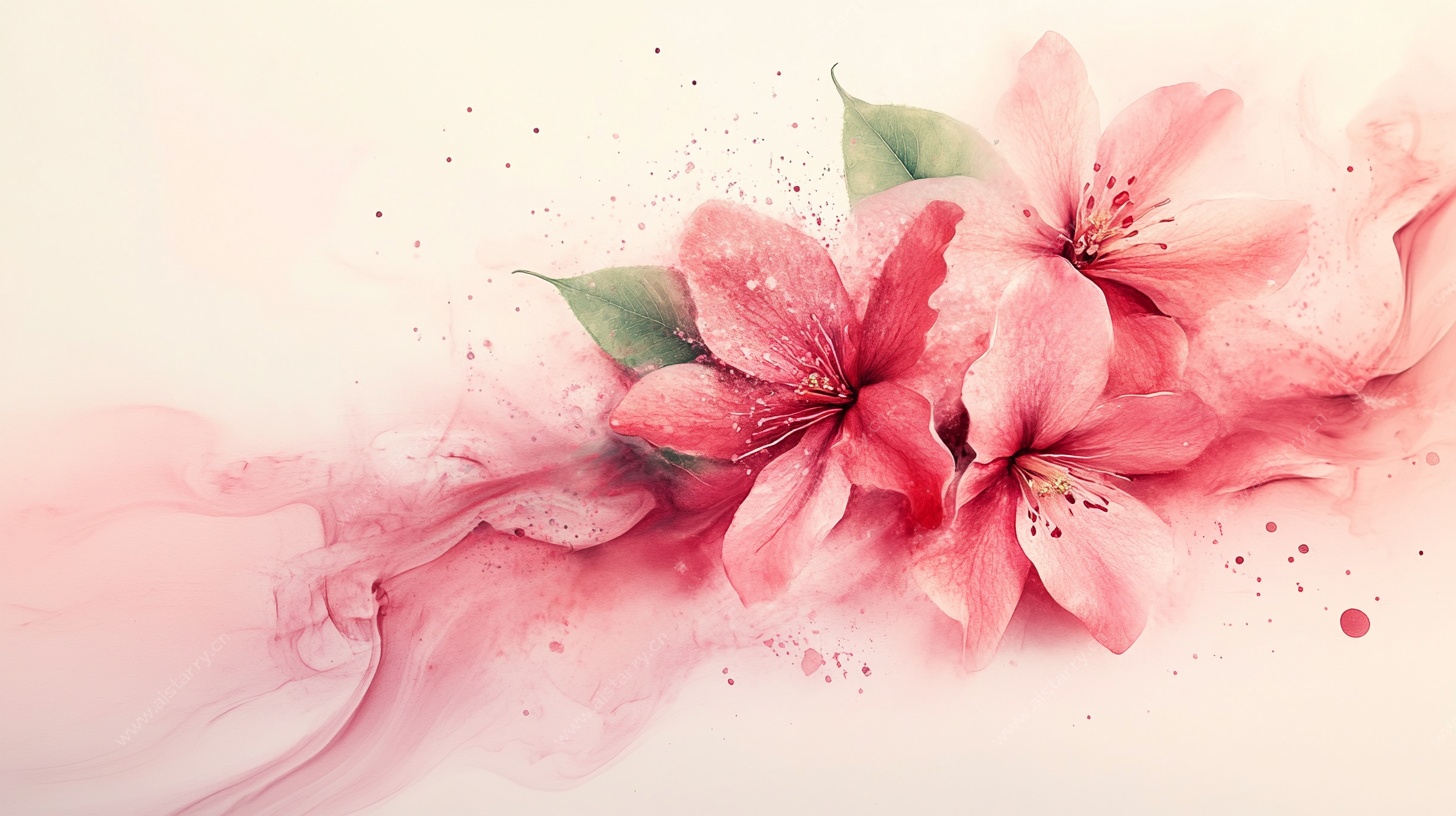 梦幻水彩粉色花卉图