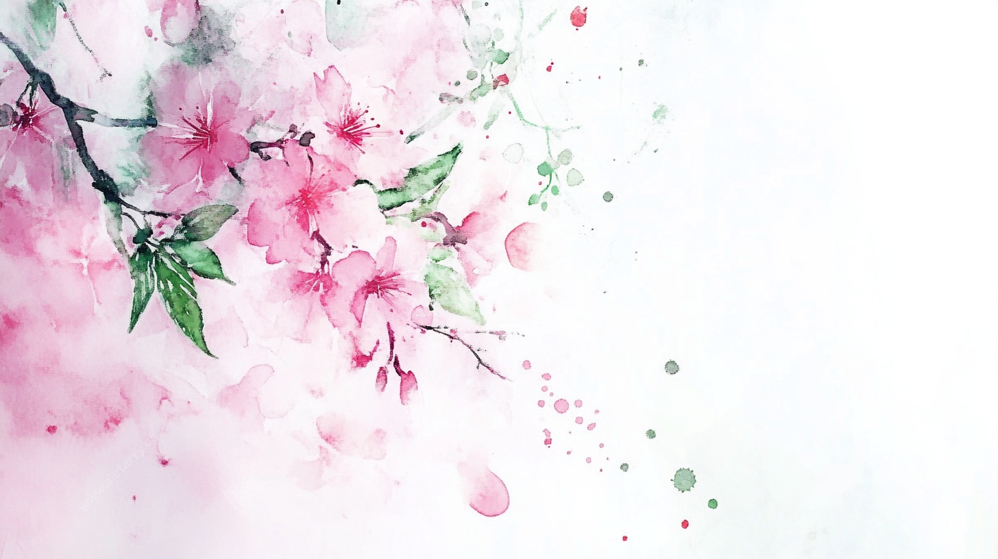 水墨风粉色桃花插画