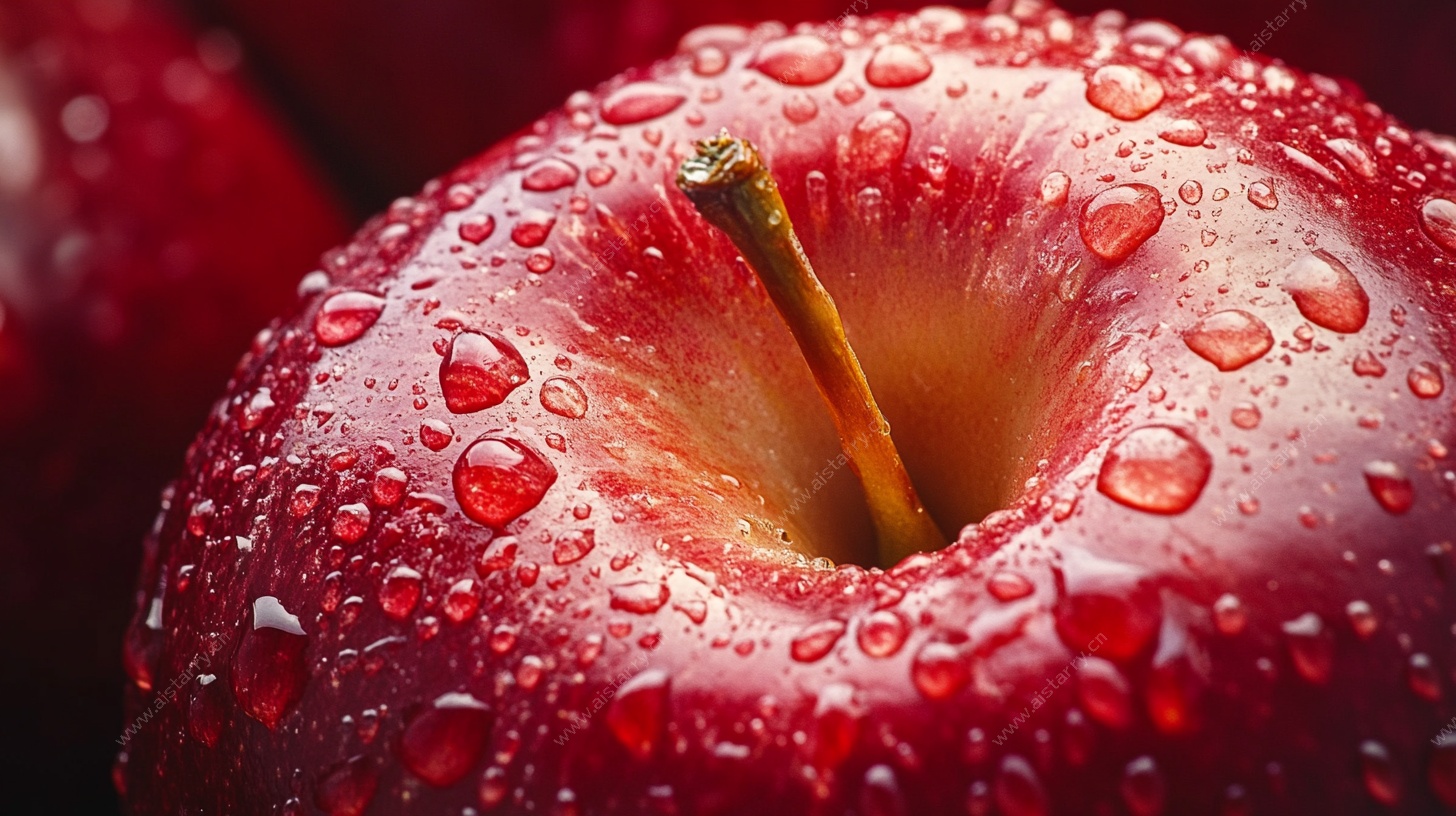 带水珠的红苹果特写