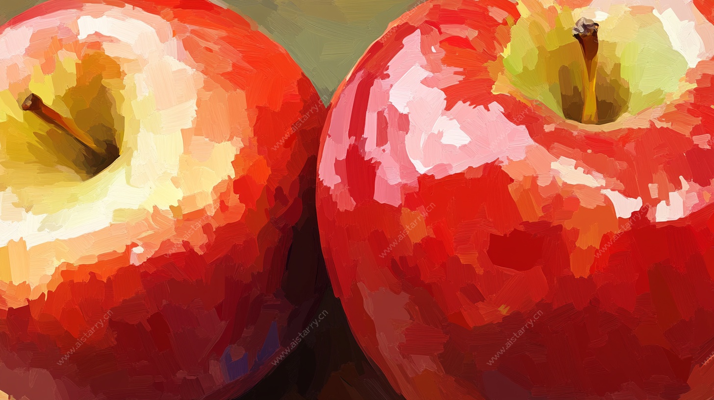 油画风红苹果特写