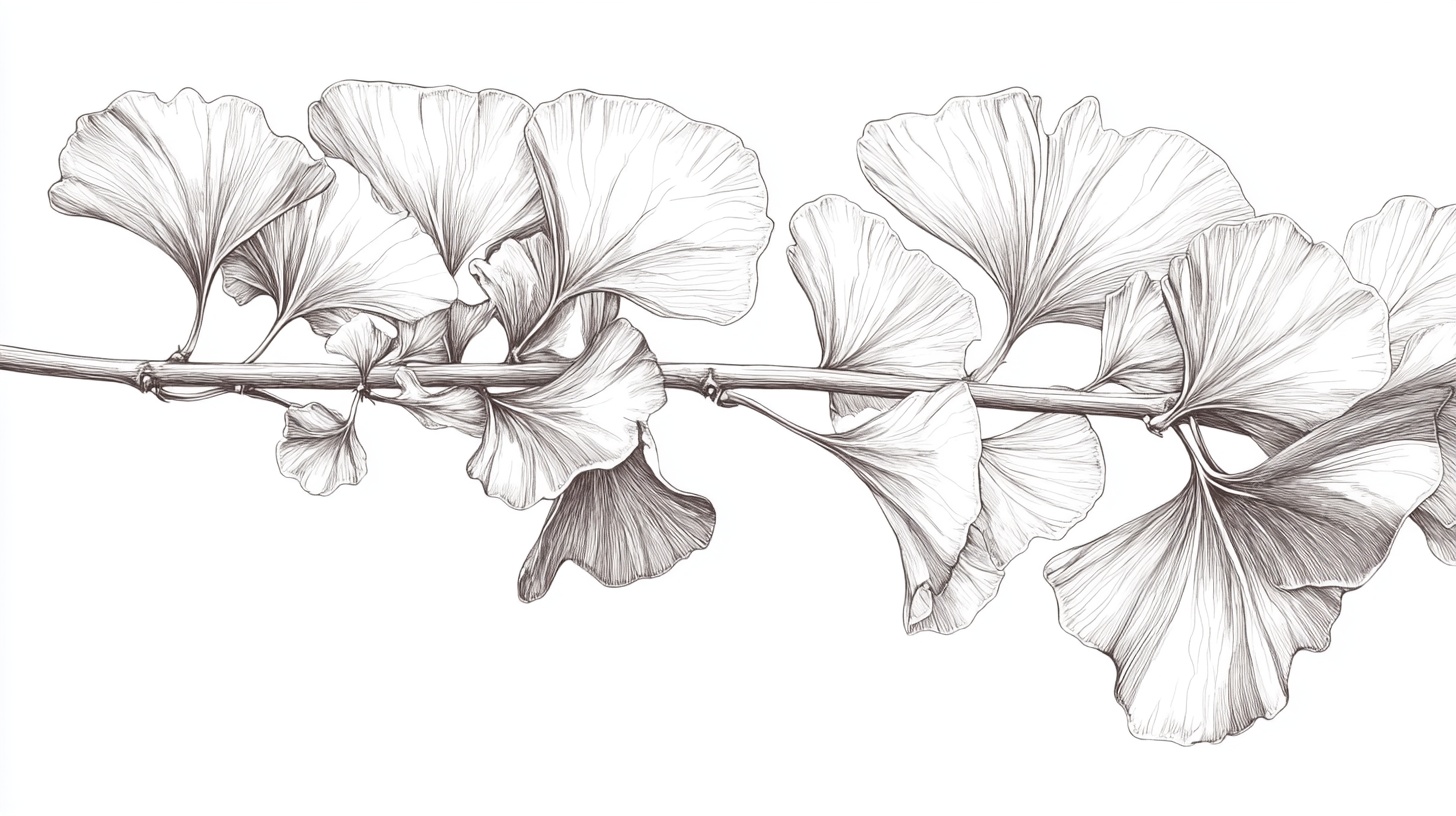 手绘银杏枝叶图