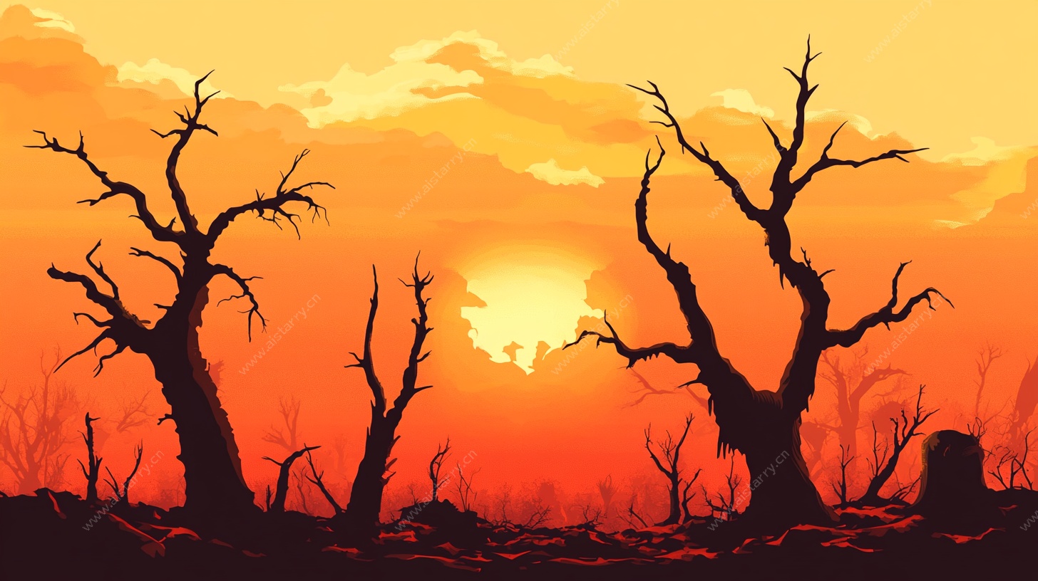 夕阳下的枯树景观