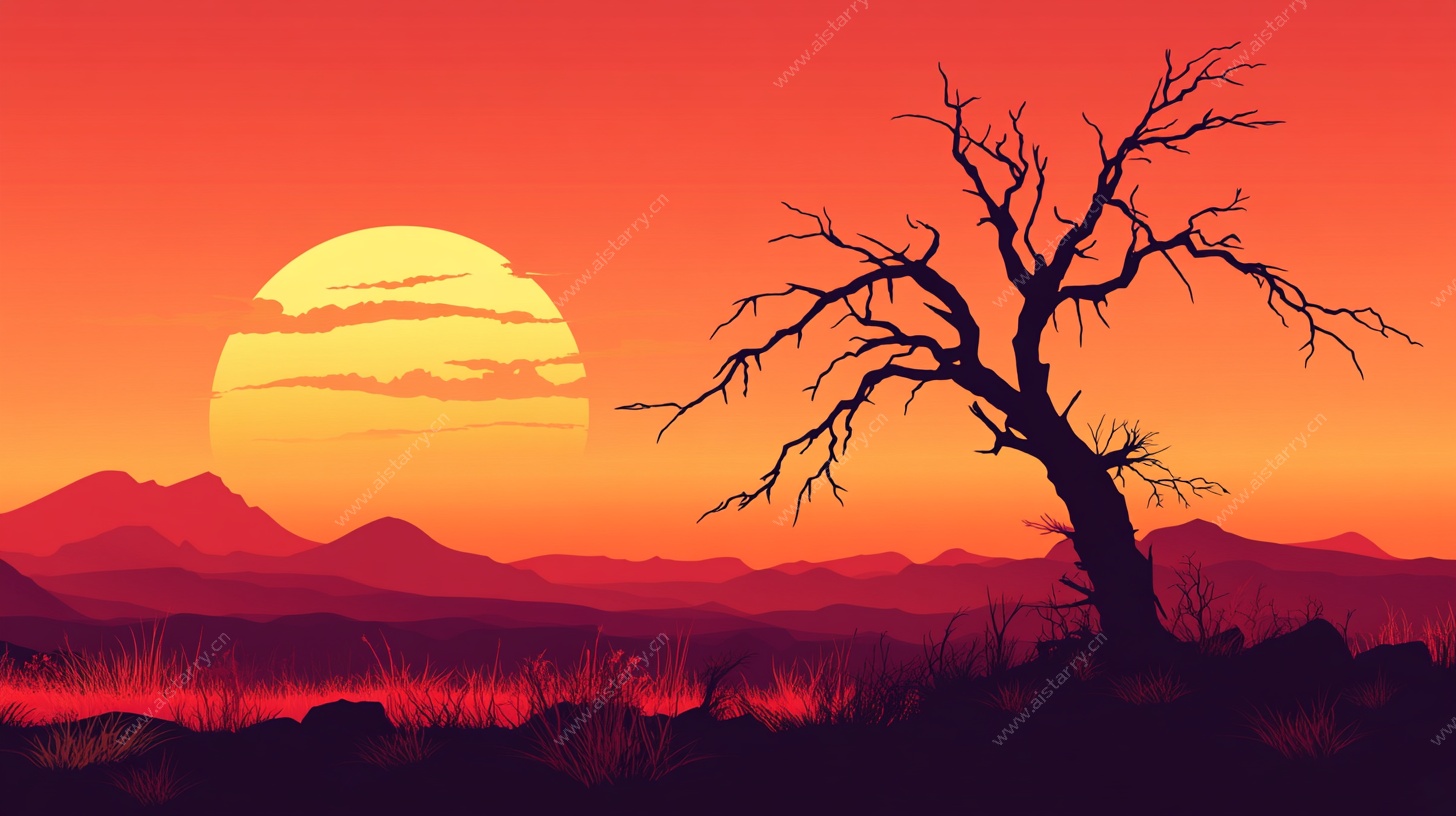 夕阳下的枯树风景