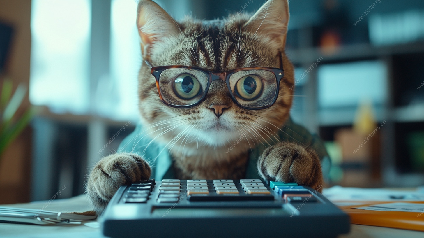 戴眼镜办公的可爱猫咪