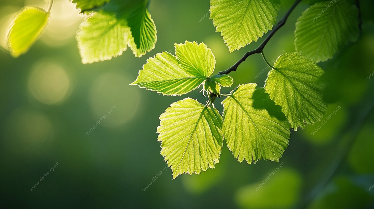 嫩绿叶片的自然光影之美