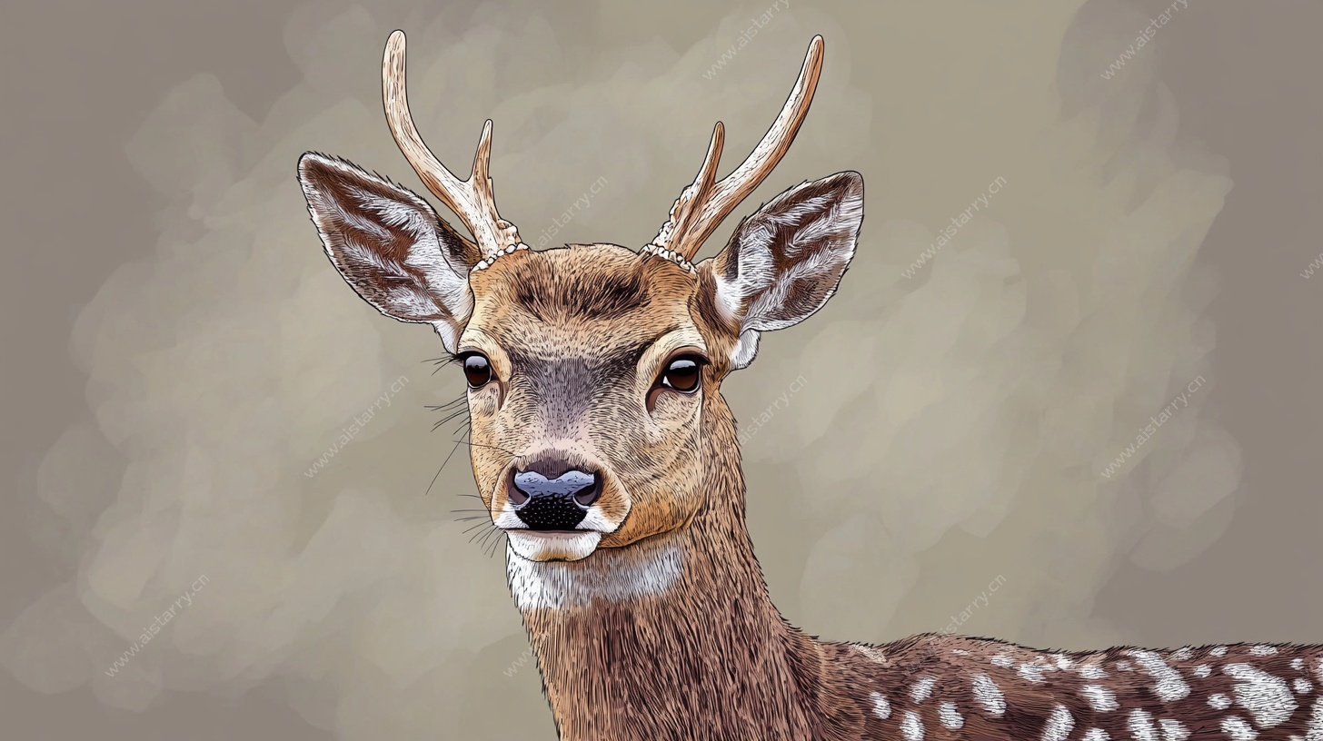 手绘梅花鹿特写