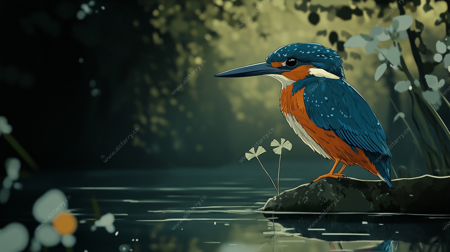 河畔翠鸟 静谧自然景象