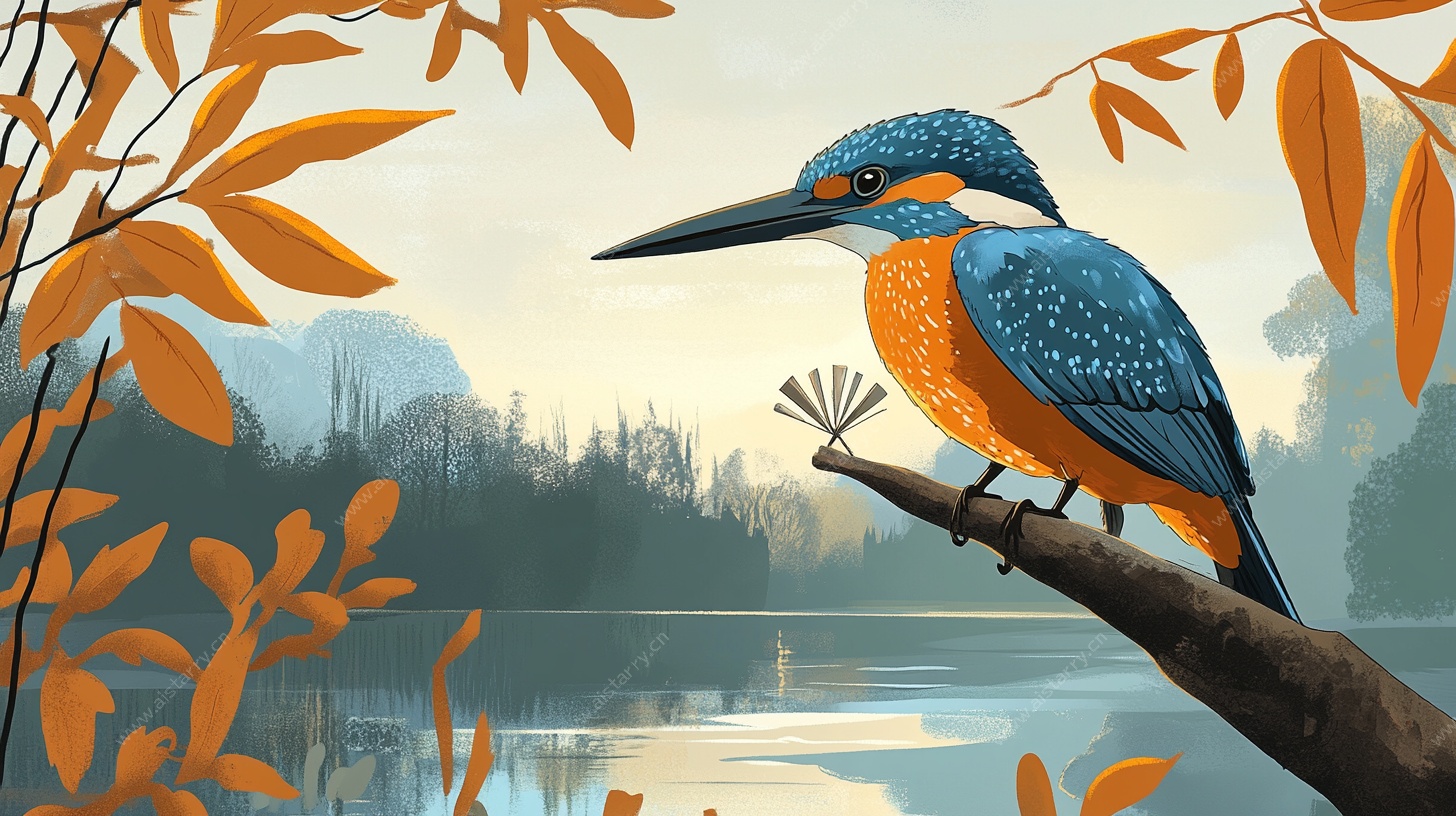 栖息枝头的翠鸟风景图