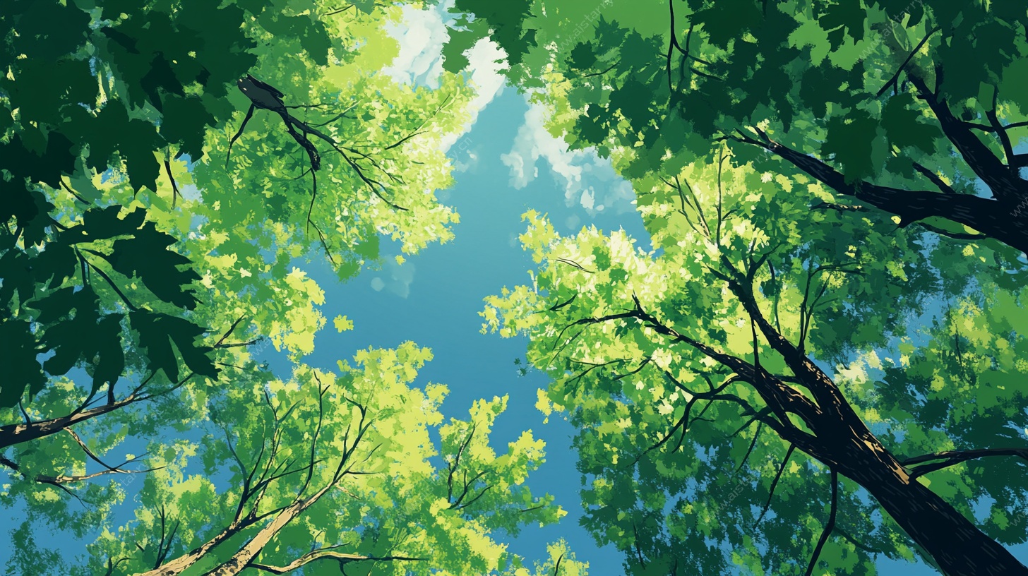 仰视葱郁树林景观