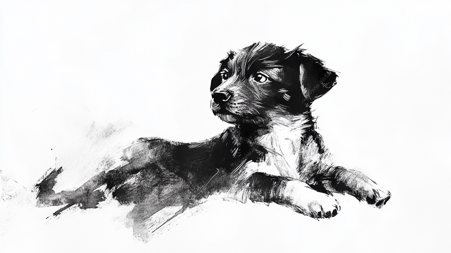 水墨风小狗绘画