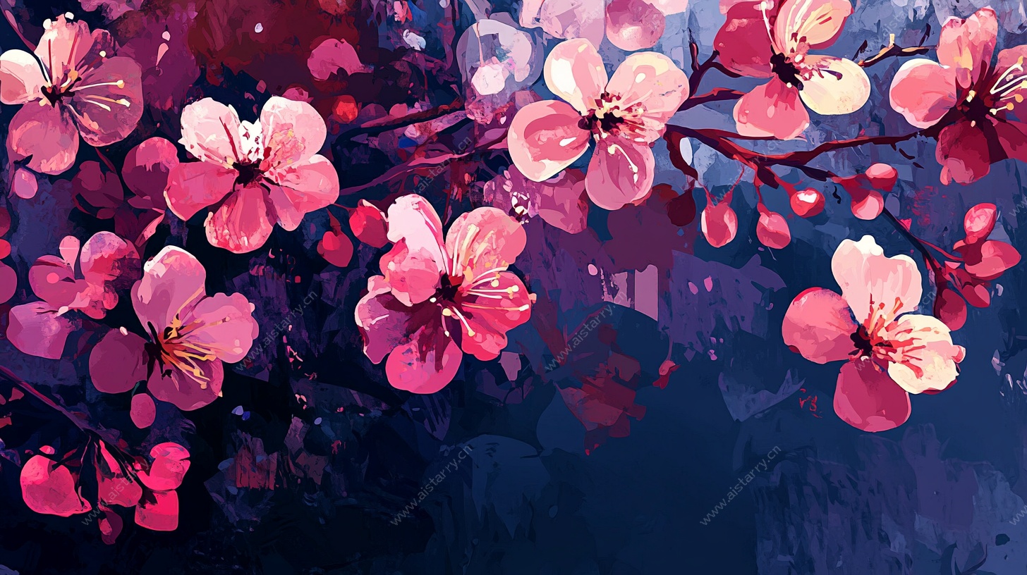 梦幻粉色樱花插画背景