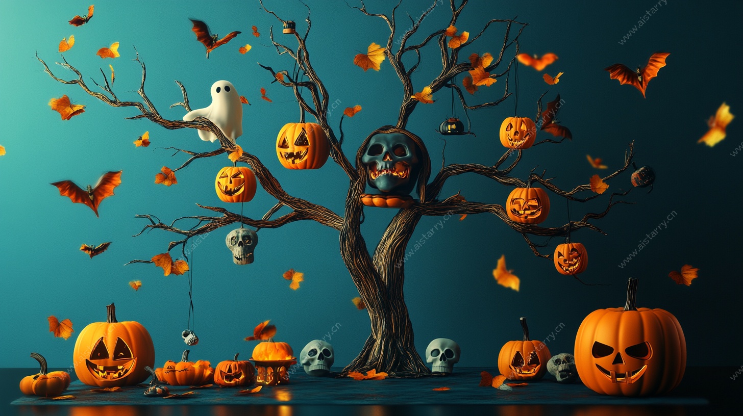 万圣节奇幻枯树南瓜场景