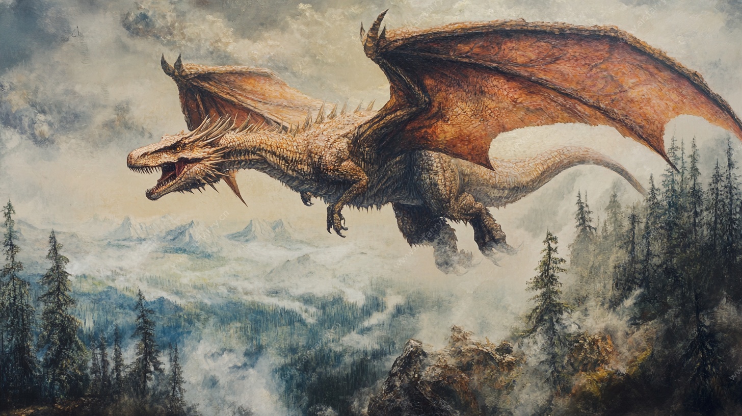 翱翔山林间的奇幻巨龙