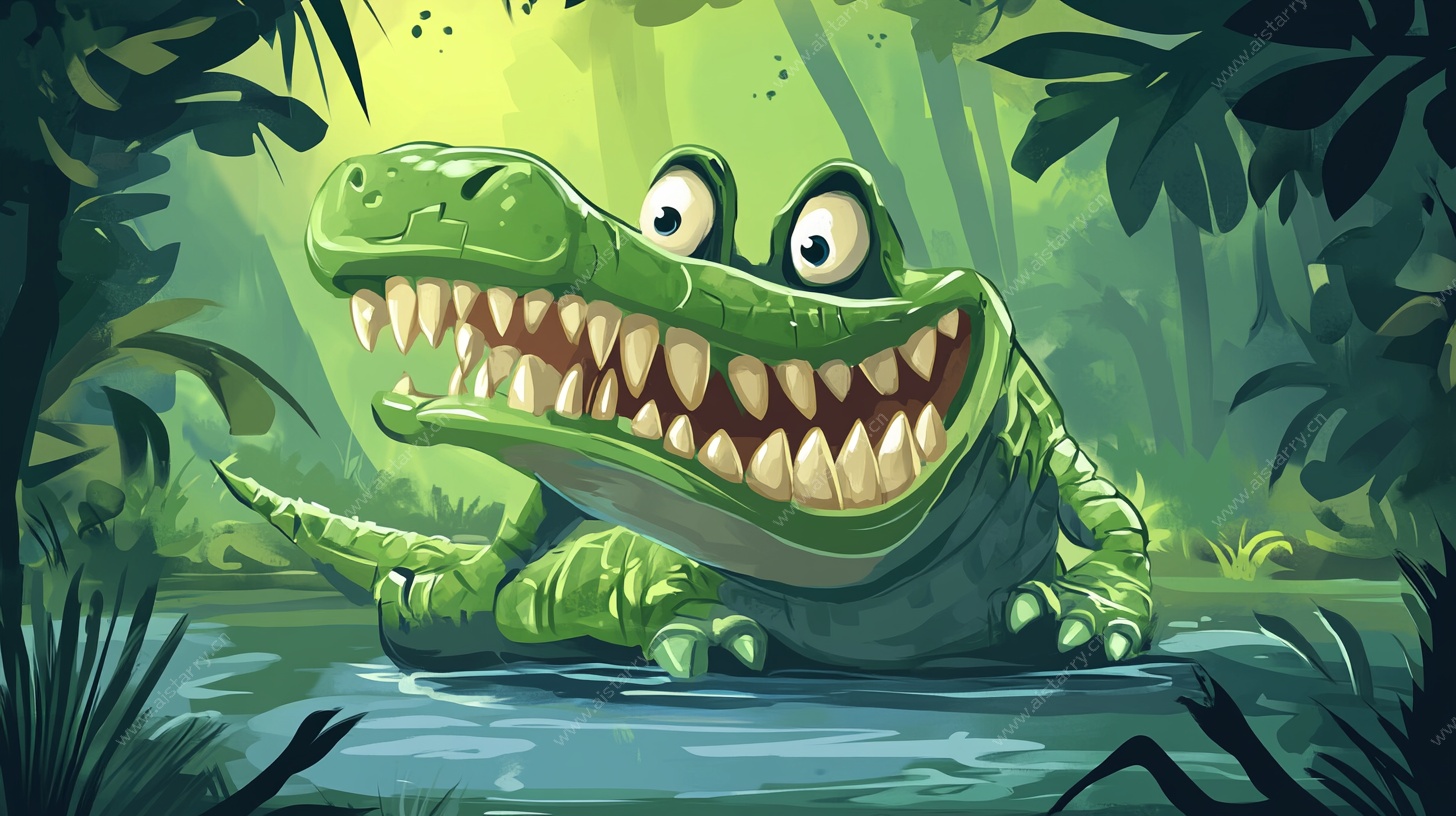 微笑的鳄鱼在丛林水域