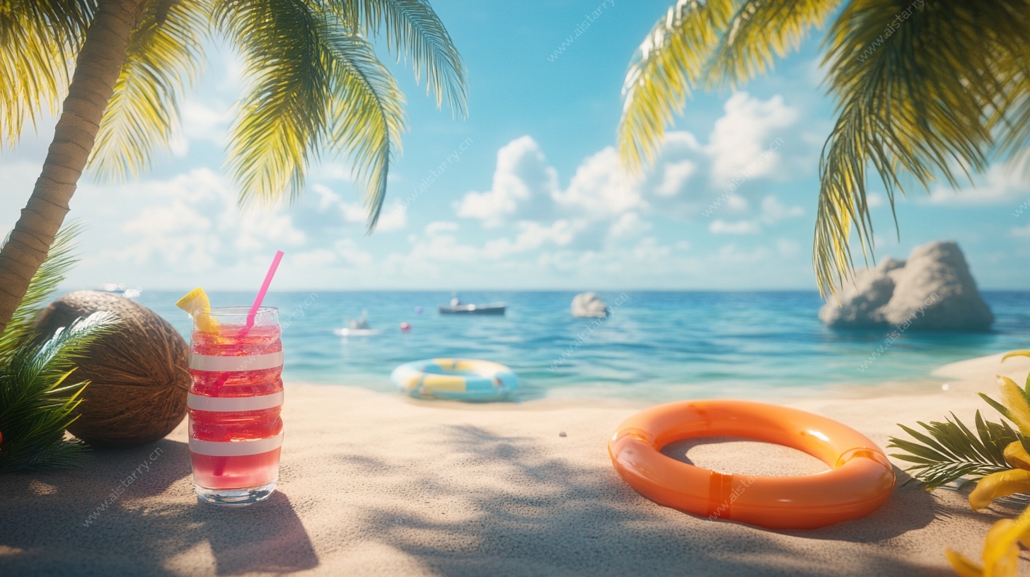 海滩度假风情 清凉饮品相伴