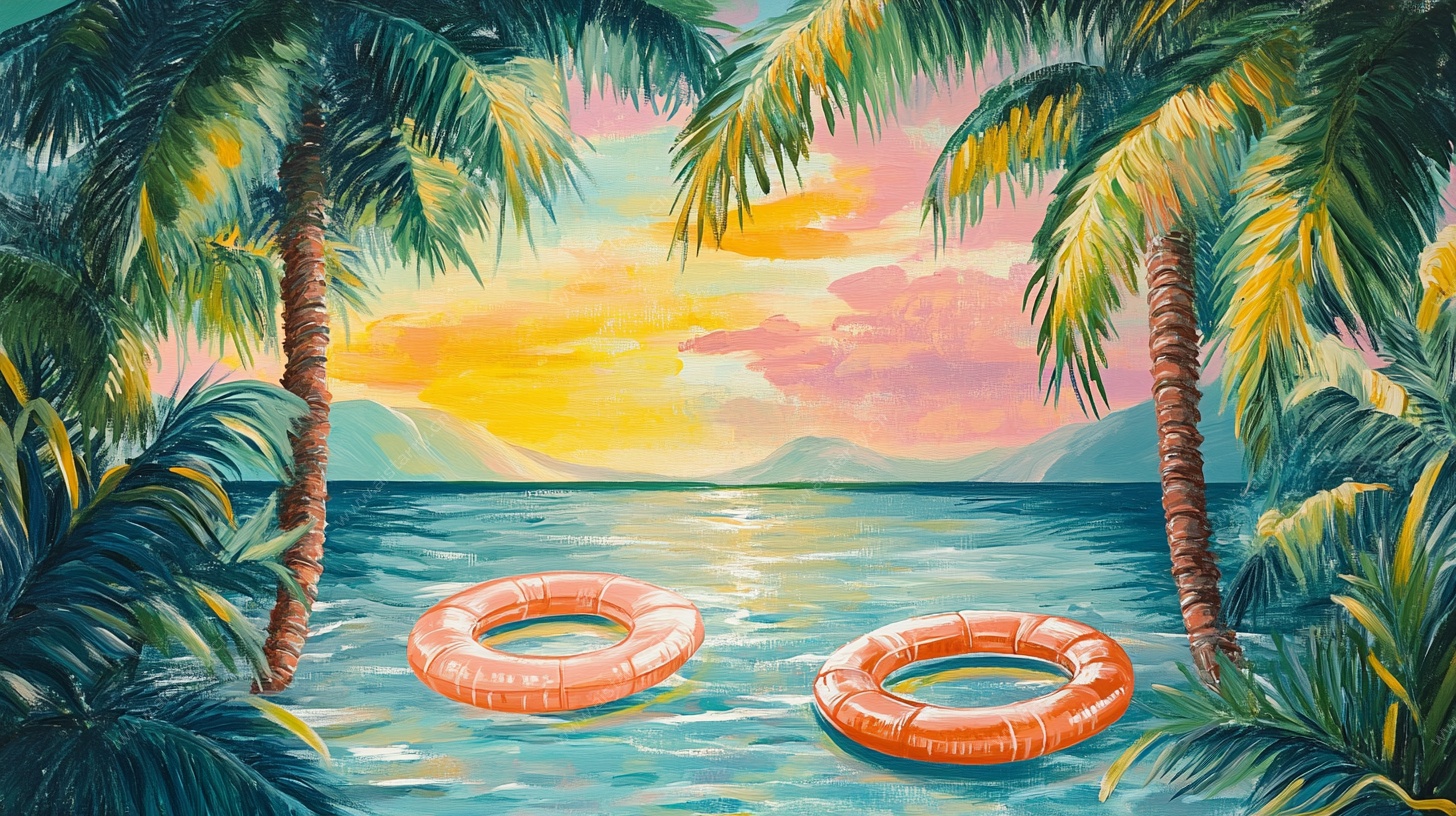 夏日海滨浮圈度假风光