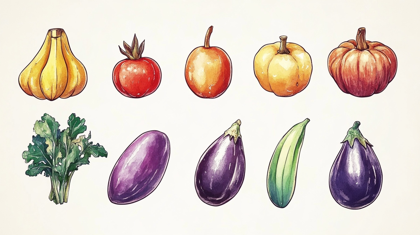 手绘多彩蔬菜插画