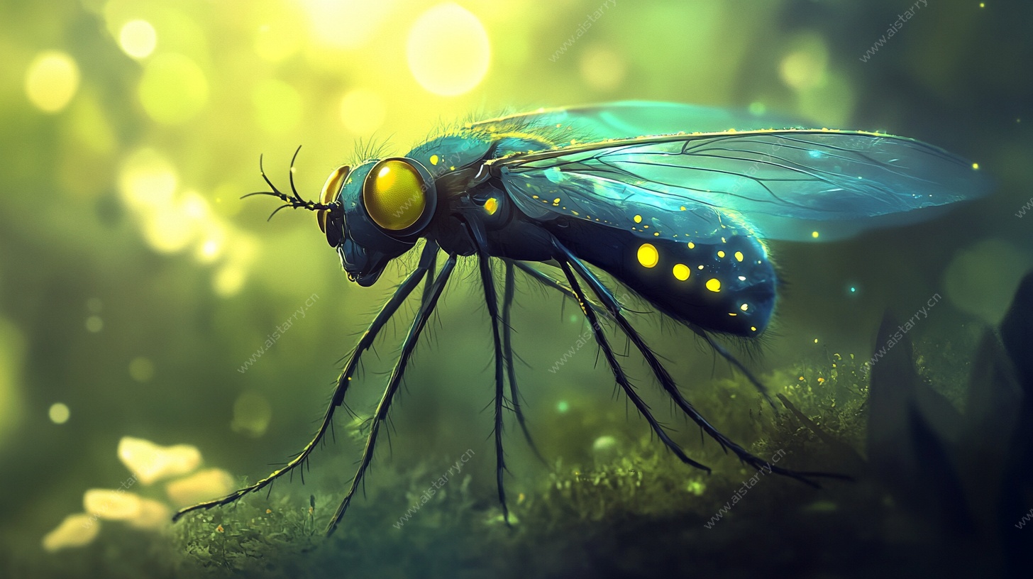 梦幻蓝色发光昆虫插画