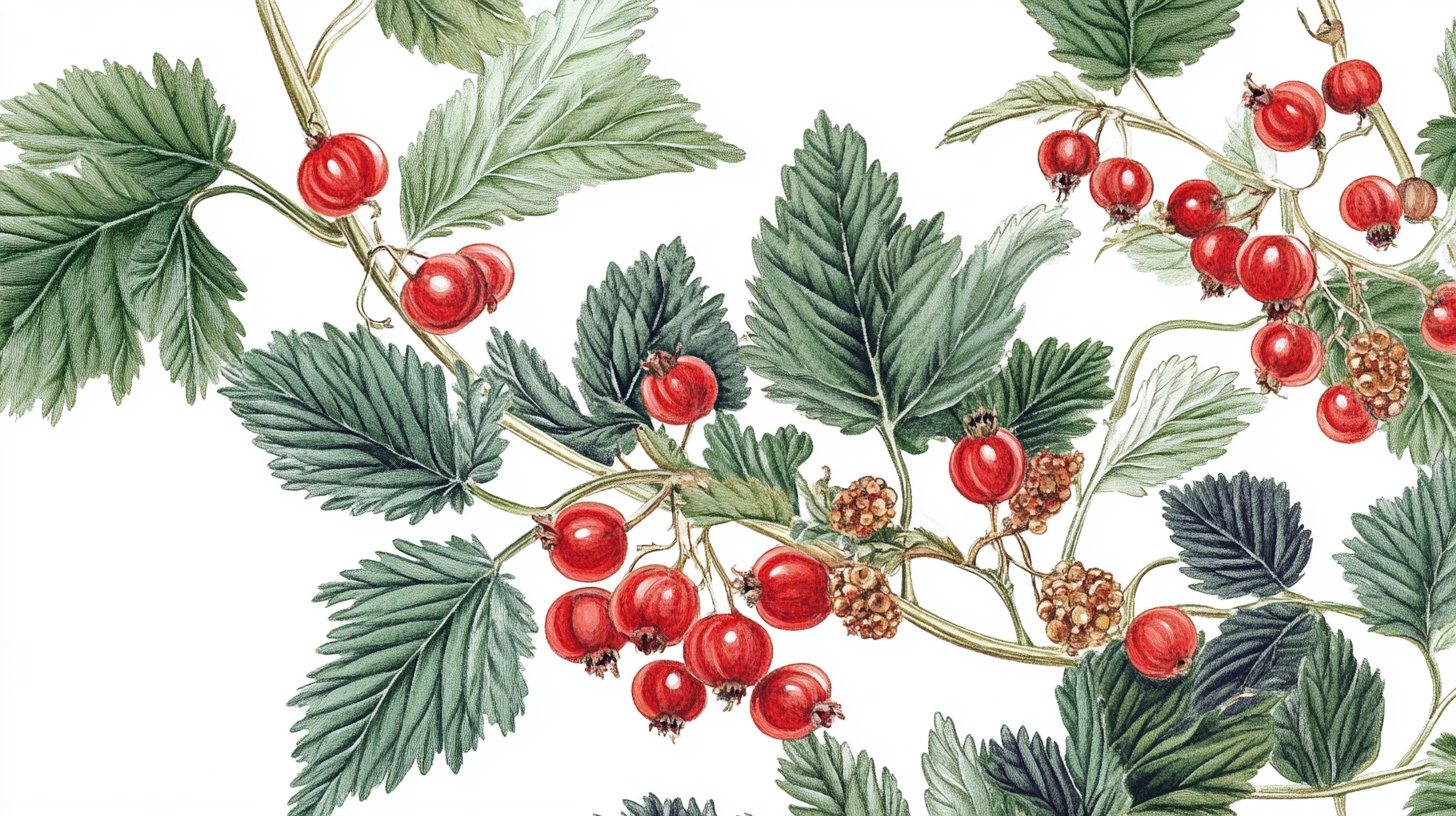 红醋栗枝叶手绘插画