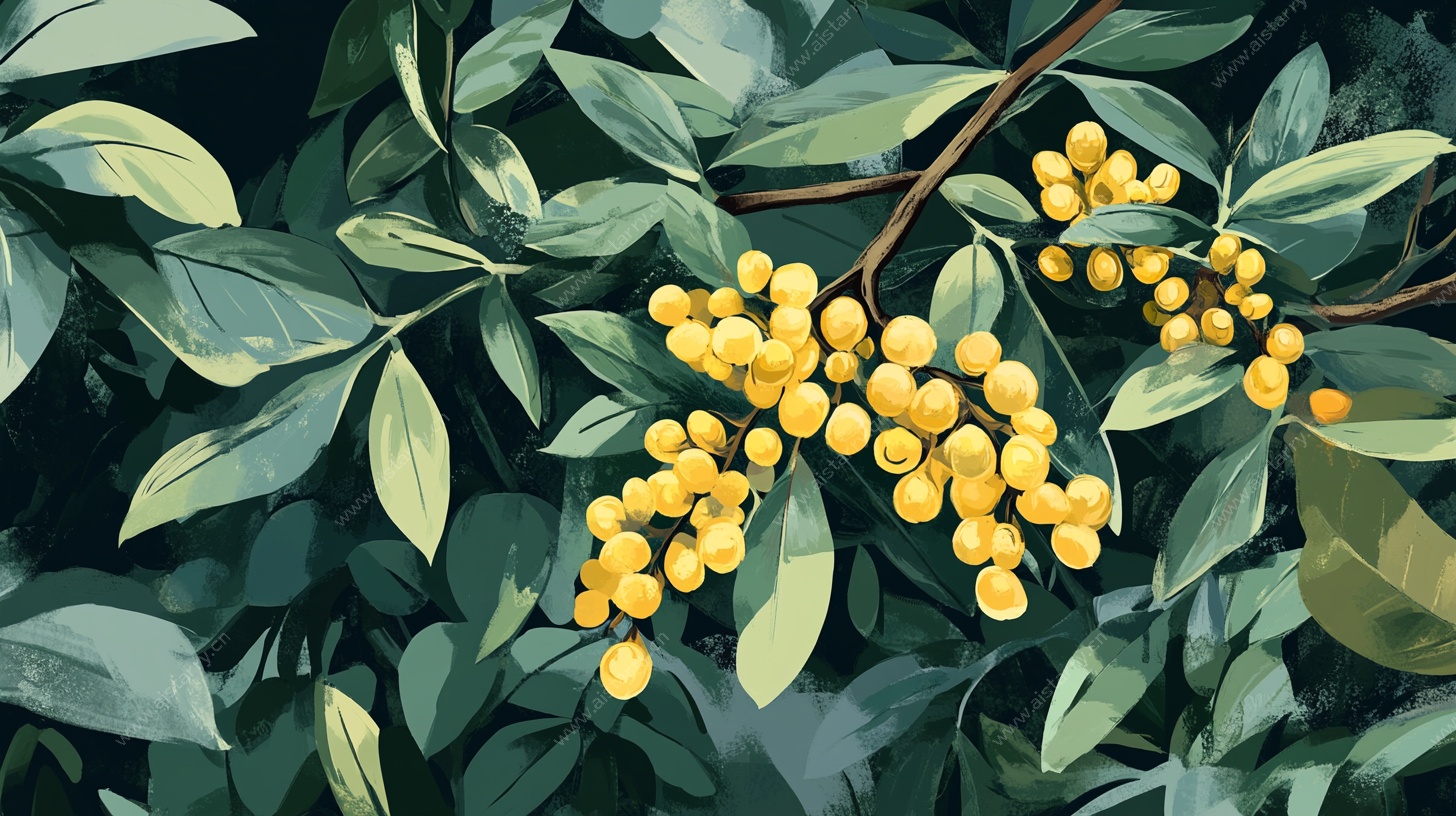 枝头黄果绿叶插画