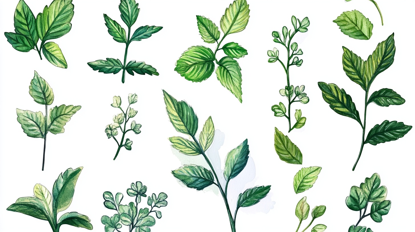 手绘清新绿叶植物素材