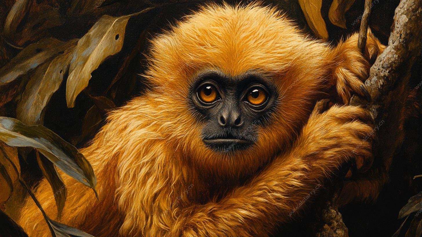 金黄长臂猿栖于繁茂枝叶间