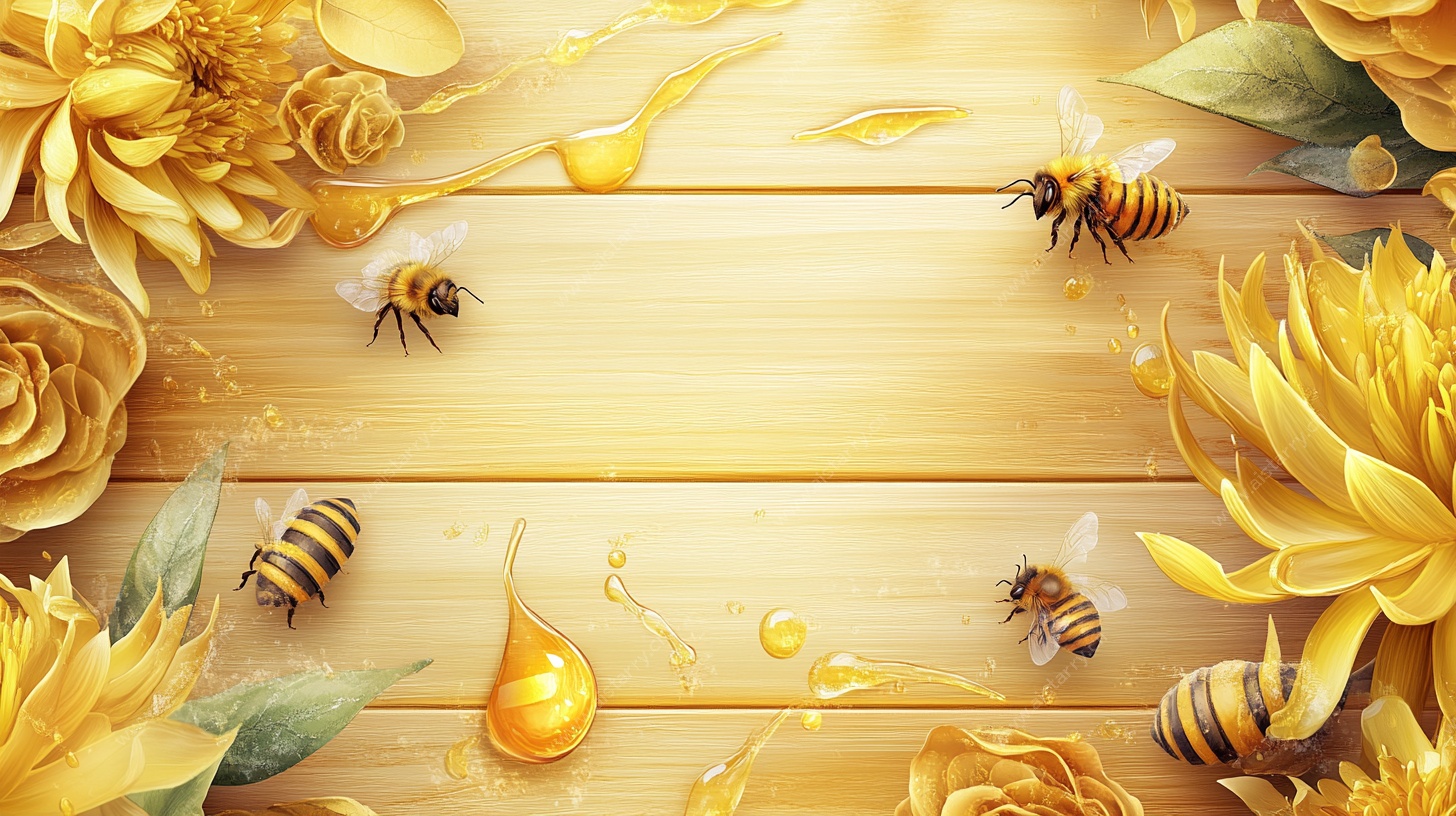 金色花卉蜜蜂木质背景图