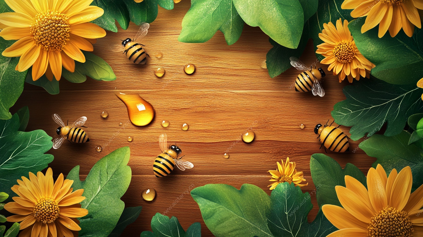 蜜蜂与花的木质清新画面