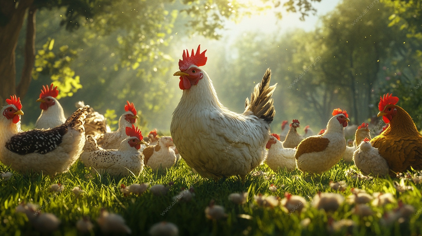 阳光下的鸡群
