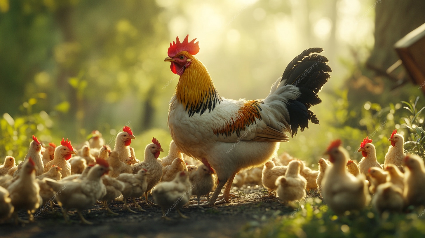 公鸡领小鸡 田园温馨画面