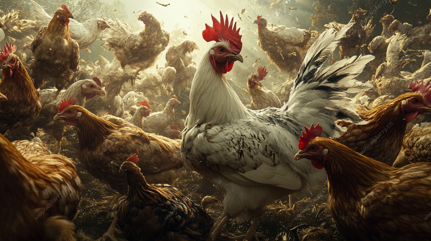 公鸡立于群鸡之中的景象