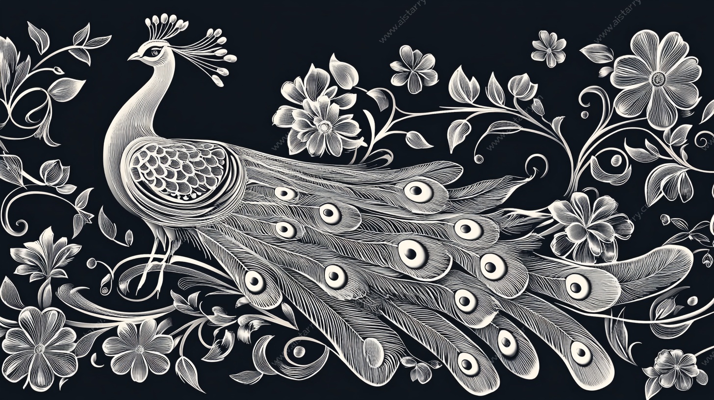 孔雀花卉装饰图案