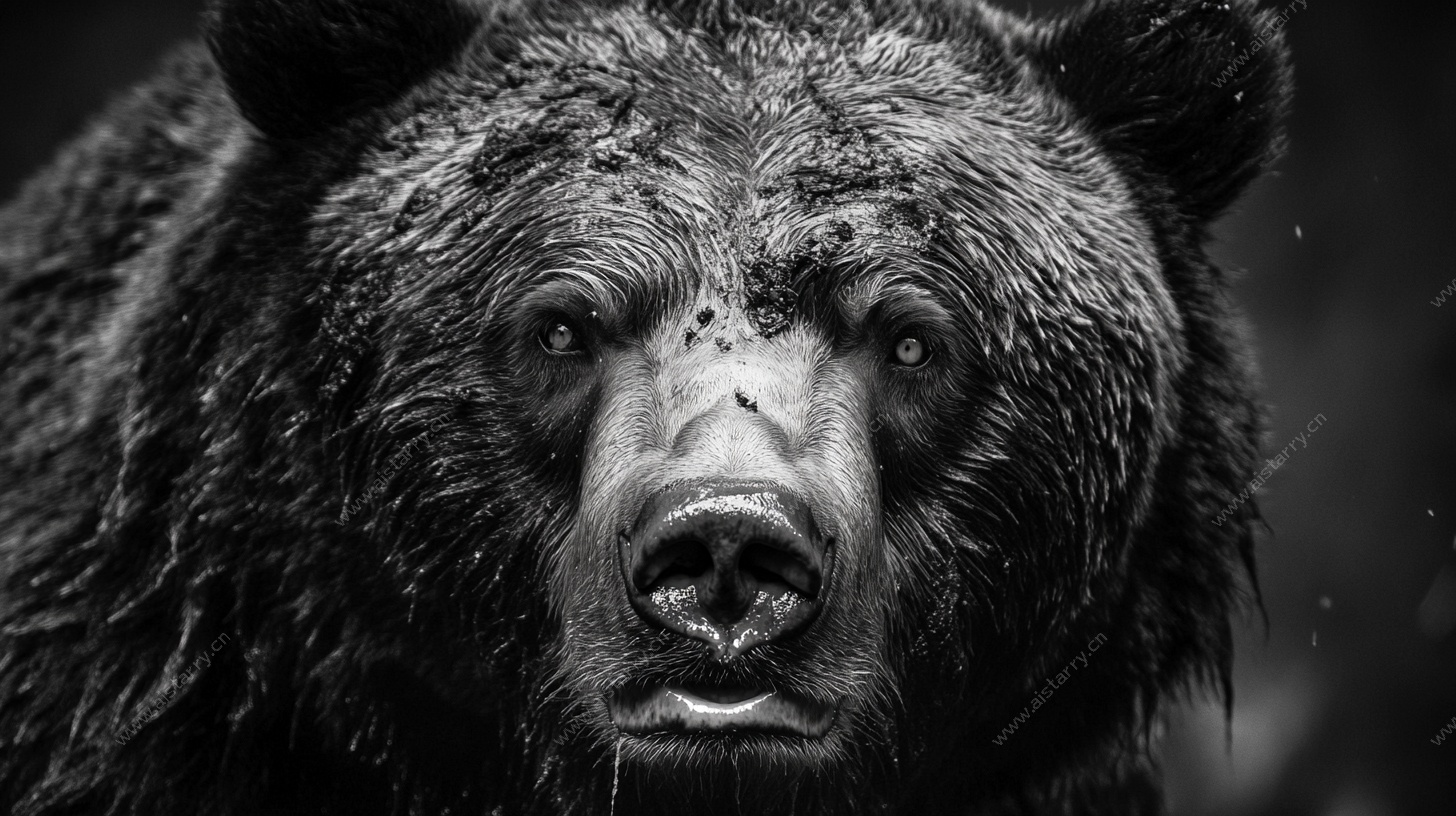 黑熊特写黑白摄影作品