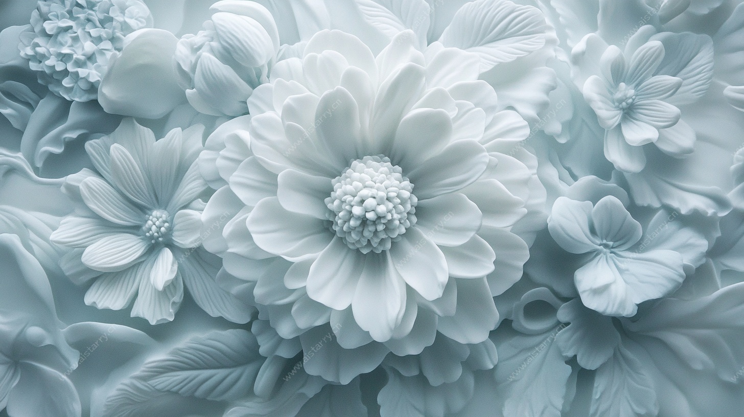 立体浅蓝花卉浮雕图案