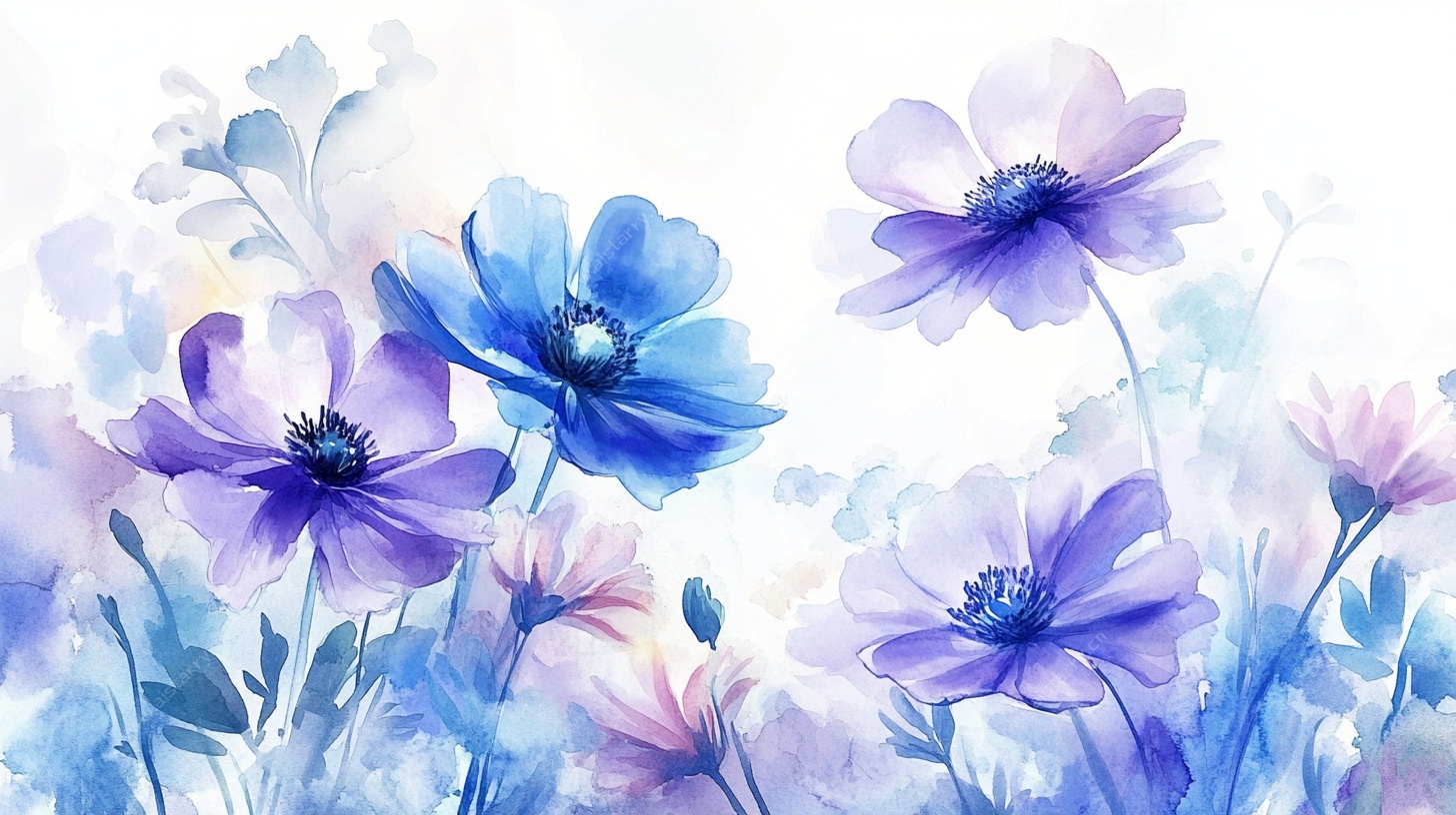 水彩风蓝紫色花卉插画