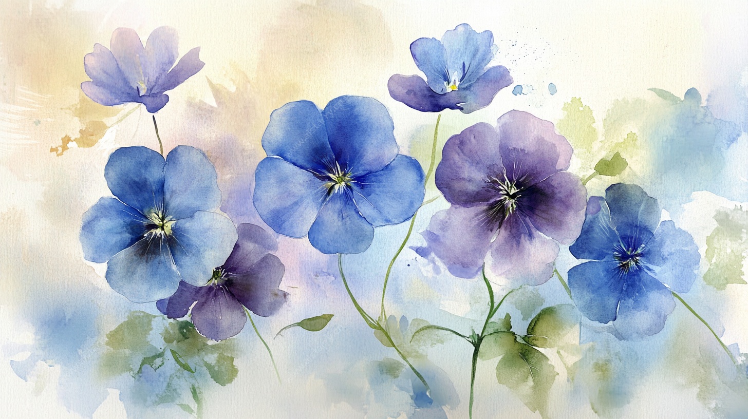 水彩蓝紫色花朵插画