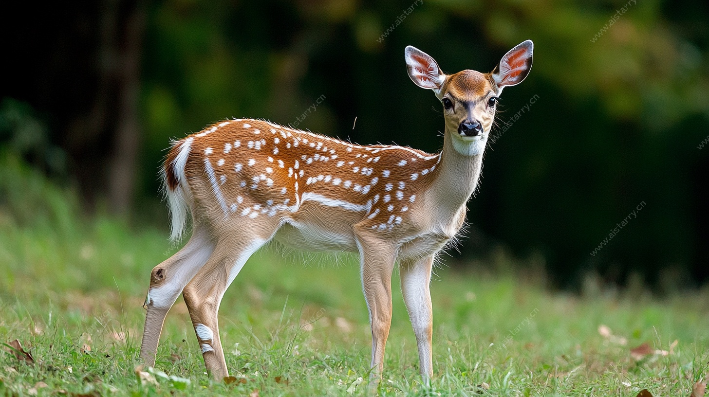可爱梅花小鹿站立在草地