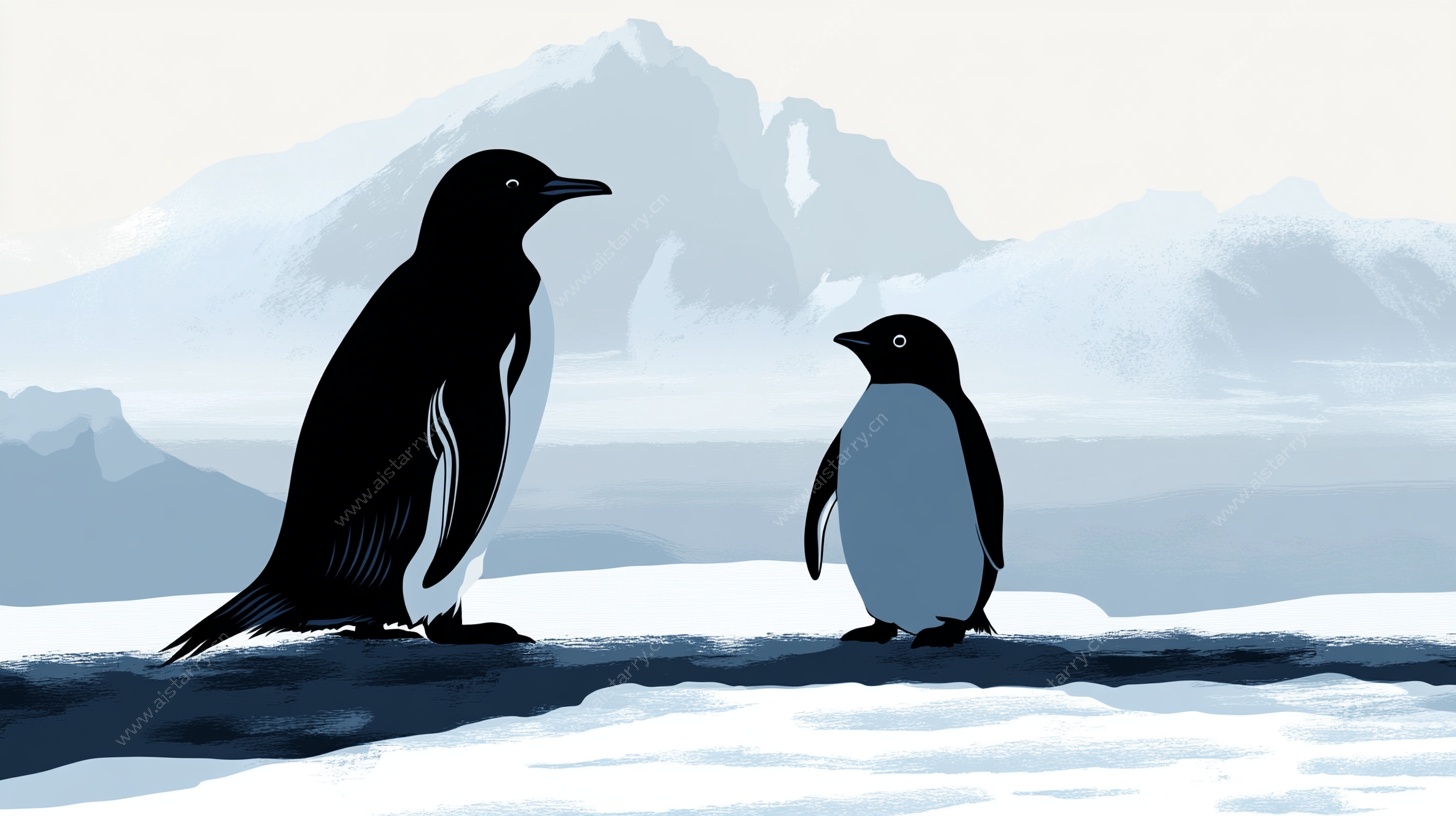 冰原上的企鹅母子